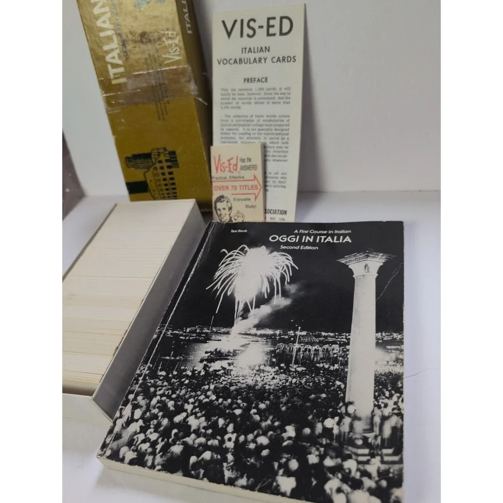VINTAGE VIS-ED ITALIAN VOCABULARY CARDS & Test Bank First Course In Italian READ